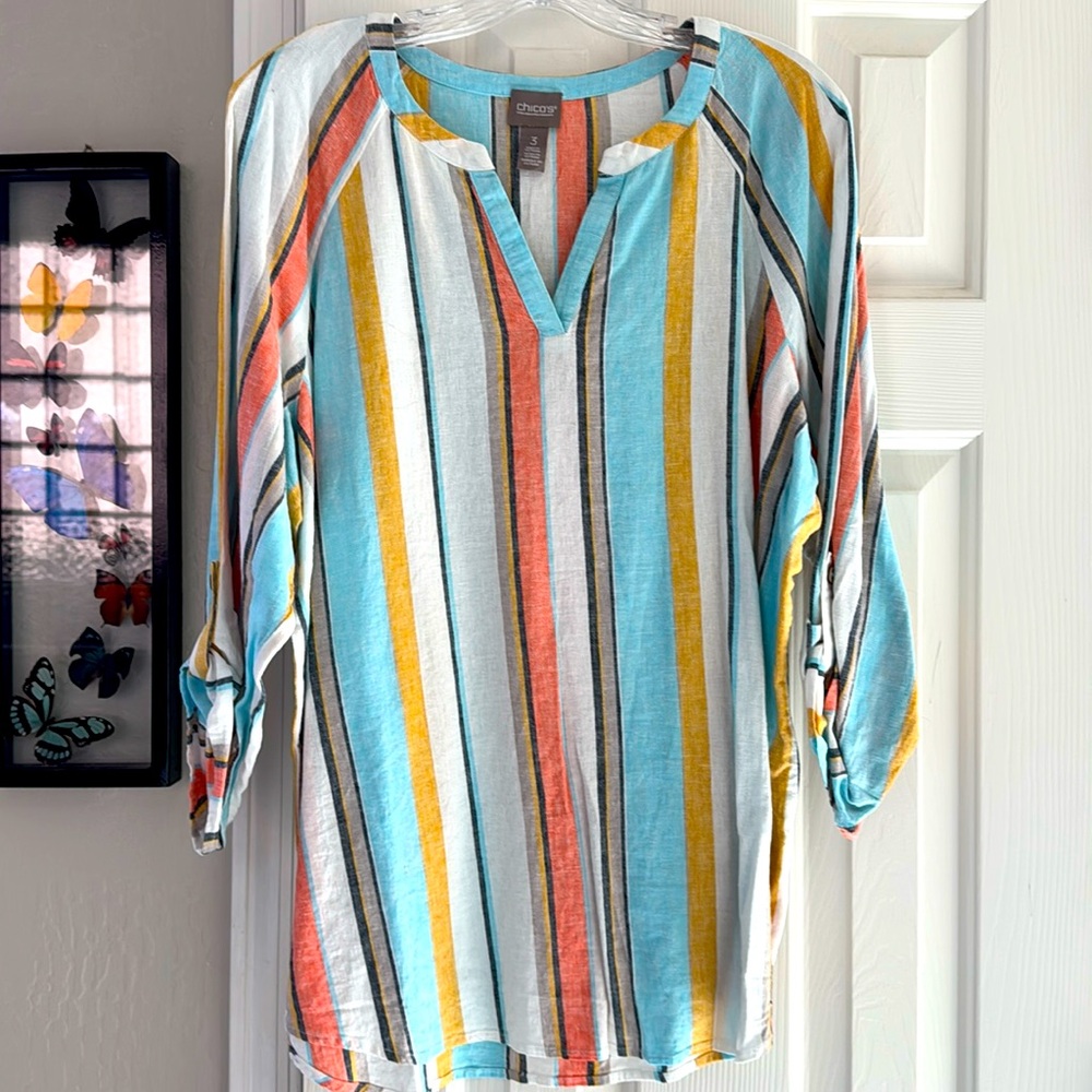 Chico’s NEW Linen Striped Tunic